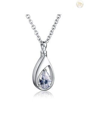 925 Sterling Silver Teardrop Cremation Necklace for Ashes Cubic Zirconia